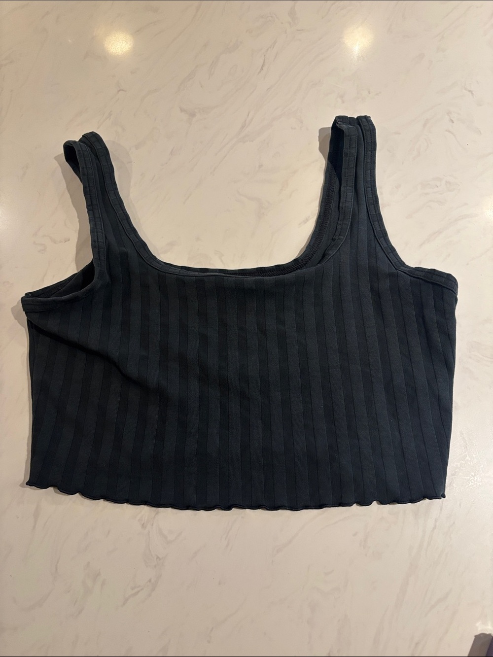 Black Ribbed Crop Tank Top - Classic Women's Scoop Neck